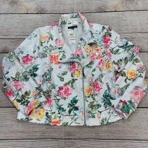 NWT INC white orange, pink sequin jacket has side pockets with zippers size 2X